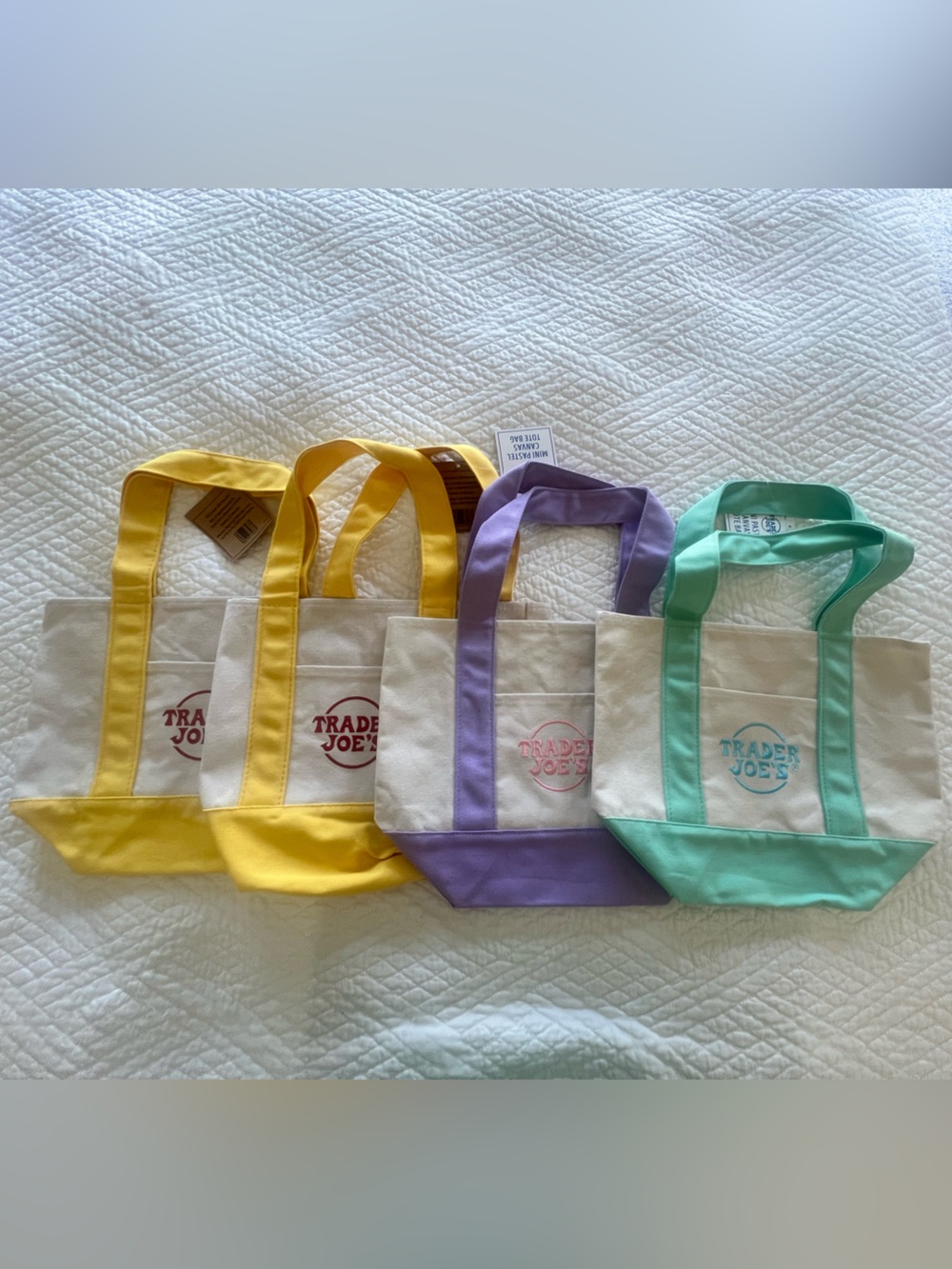 Trader Joe’s Mini Canvas Tote Bundle – Pastel Colors 🌼💜🩵